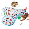Two cats playing with the interactive hide and seek feather mat toy