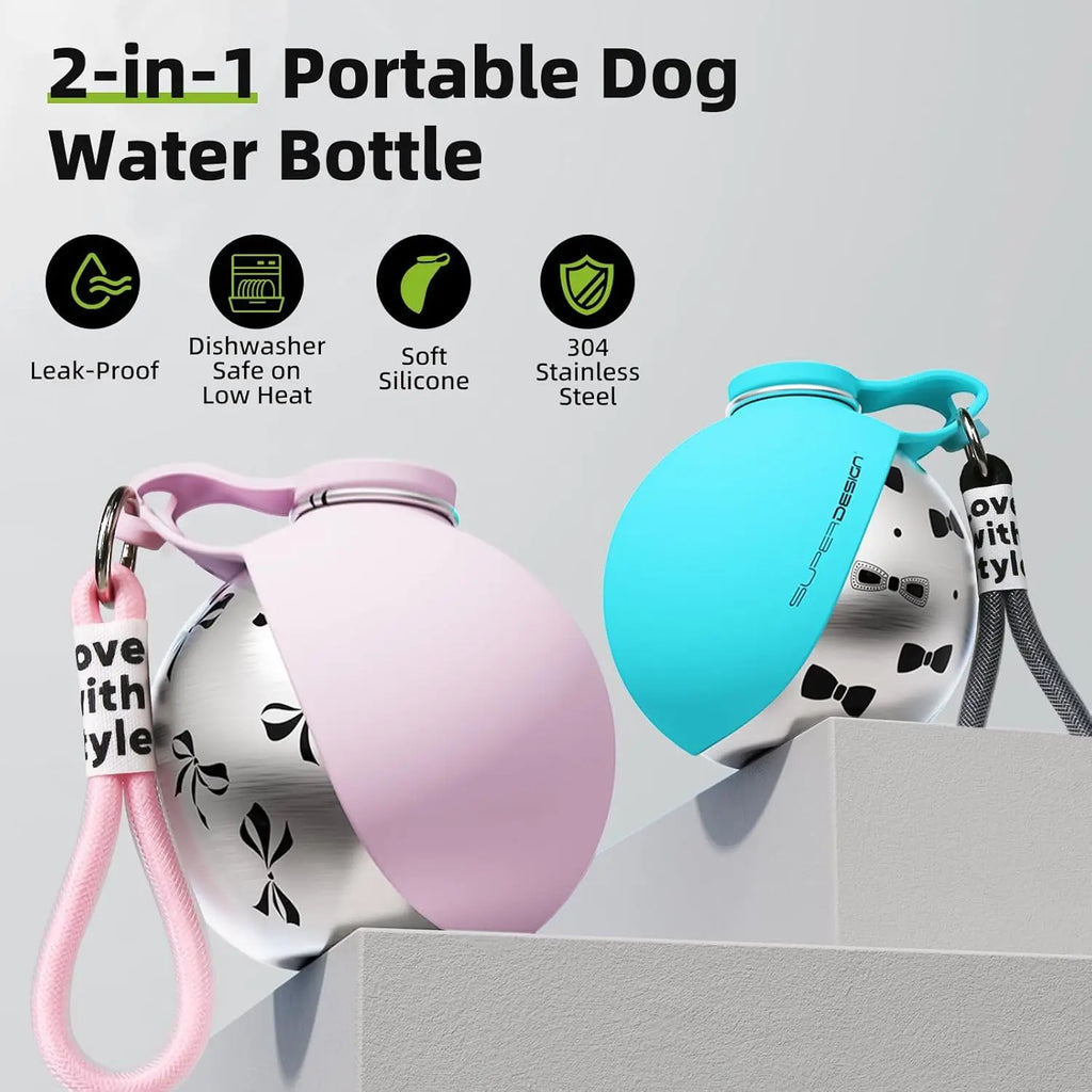 Carabiner clip on PawSip dog water bottle for hands-free carry